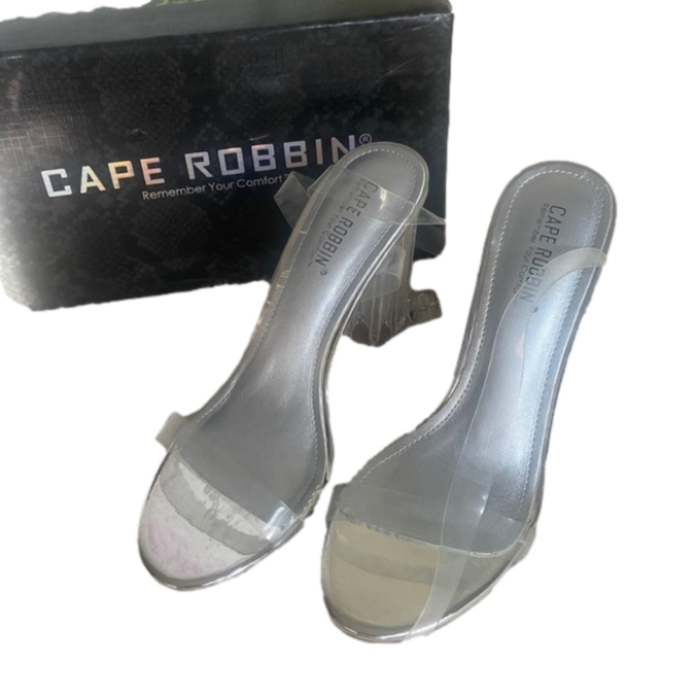 Cape Robbin silver bottom, clear heels in Maria 2-S style